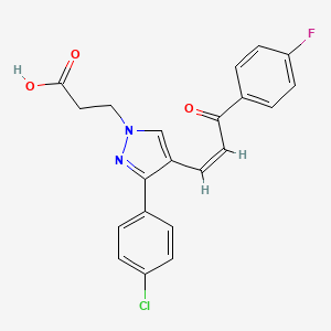 molecular formula C21H16ClFN2O3 B2737563 (Z)-3-(3-(4-chlorophenyl)-4-(3-(4-fluorophenyl)-3-oxoprop-1-en-1-yl)-1H-pyrazol-1-yl)propanoic acid CAS No. 882230-09-3