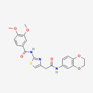molecular formula C22H21N3O6S B2737568 N-(4-(2-((2,3-二氢苯并[b][1,4]二氧杂环-6-基)氨基)-2-氧代乙基)噻唑-2-基)-3,4-二甲氧基苯田酰胺 CAS No. 1005295-15-7