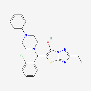 molecular formula C23H24ClN5OS B2737570 5-((2-Chlorophenyl)(4-phenylpiperazin-1-yl)methyl)-2-ethylthiazolo[3,2-b][1,2,4]triazol-6-ol CAS No. 887219-51-4