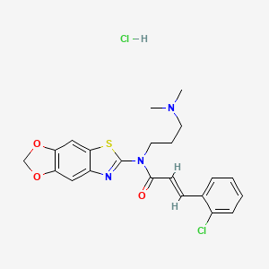 molecular formula C22H23Cl2N3O3S B2737601 (E)-N-([1,3]dioxolo[4',5':4,5]benzo[1,2-d]thiazol-6-yl)-3-(2-chlorophenyl)-N-(3-(dimethylamino)propyl)acrylamide hydrochloride CAS No. 1217236-19-5