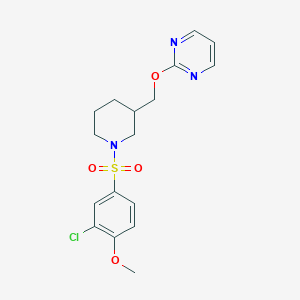 molecular formula C17H20ClN3O4S B2737608 2-[[1-(3-Chloro-4-methoxyphenyl)sulfonylpiperidin-3-yl]methoxy]pyrimidine CAS No. 2379950-50-0