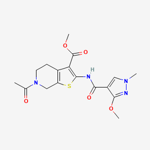 molecular formula C17H20N4O5S B2737617 methyl 6-acetyl-2-(3-methoxy-1-methyl-1H-pyrazole-4-carboxamido)-4,5,6,7-tetrahydrothieno[2,3-c]pyridine-3-carboxylate CAS No. 1170563-74-2