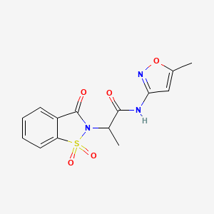molecular formula C14H13N3O5S B2737634 2-(1,1-dioxido-3-oxobenzo[d]isothiazol-2(3H)-yl)-N-(5-methylisoxazol-3-yl)propanamide CAS No. 899996-88-4