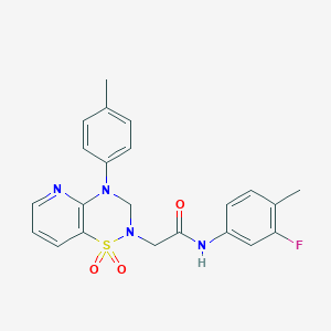 molecular formula C22H21FN4O3S B2737642 N-(3-fluoro-4-methylphenyl)-2-[4-(4-methylphenyl)-1,1-dioxo-2H,3H,4H-1-pyrido[2,3-e][1,2,4]thiadiazin-2-yl]acetamide CAS No. 1251576-73-4