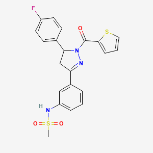 molecular formula C21H18FN3O3S2 B2737689 N-[3-[3-(4-fluorophenyl)-2-(thiophene-2-carbonyl)-3,4-dihydropyrazol-5-yl]phenyl]methanesulfonamide CAS No. 851718-60-0