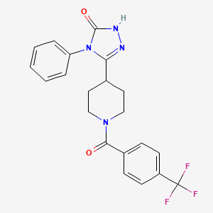 molecular formula C21H19F3N4O2 B2737692 4-苯基-5-{1-[4-(三氟甲基)苯甲酰]哌啶-4-基}-2,4-二氢-3H-1,2,4-三唑-3-酮 CAS No. 1775383-36-2