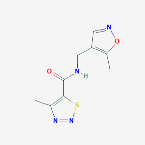 molecular formula C9H10N4O2S B2737695 4-methyl-N-((5-methylisoxazol-4-yl)methyl)-1,2,3-thiadiazole-5-carboxamide CAS No. 2034404-14-1
