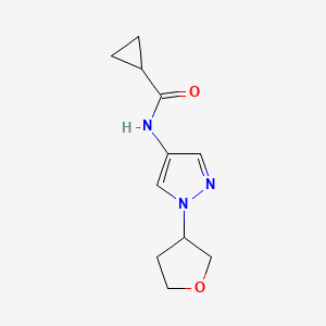 molecular formula C11H15N3O2 B2737701 N-(1-(tetrahydrofuran-3-yl)-1H-pyrazol-4-yl)cyclopropanecarboxamide CAS No. 1797214-72-2