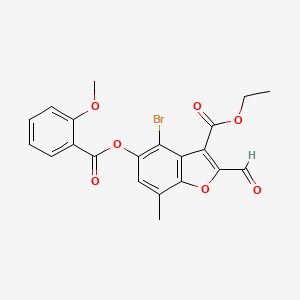 molecular formula C21H17BrO7 B2737708 乙酸 4-溴-2-甲酰基-5-((2-甲氧基苯甲酰)氧基)-7-甲基苯并呋喃-3-甲酸酯 CAS No. 324538-82-1