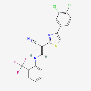 molecular formula C19H10Cl2F3N3S B2737715 (E)-2-(4-(3,4-dichlorophenyl)thiazol-2-yl)-3-((2-(trifluoromethyl)phenyl)amino)acrylonitrile CAS No. 477298-83-2