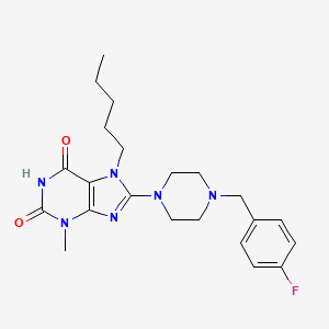 molecular formula C22H29FN6O2 B2737717 8-(4-(4-fluorobenzyl)piperazin-1-yl)-3-methyl-7-pentyl-1H-purine-2,6(3H,7H)-dione CAS No. 898437-34-8