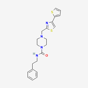 molecular formula C21H24N4OS2 B2737741 N-(2-phenylethyl)-4-{[4-(thiophen-2-yl)-1,3-thiazol-2-yl]methyl}piperazine-1-carboxamide CAS No. 1169966-80-6