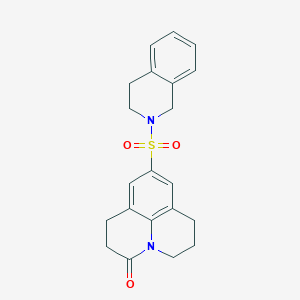 molecular formula C21H22N2O3S B2737755 9-((3,4-dihydroisoquinolin-2(1H)-yl)sulfonyl)-1,2,6,7-tetrahydropyrido[3,2,1-ij]quinolin-3(5H)-one CAS No. 896358-59-1
