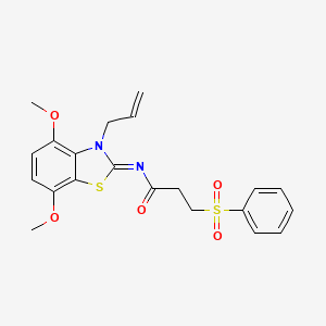molecular formula C21H22N2O5S2 B2737764 (E)-N-(3-烯丙基-4,7-二甲氧基苯并[d]噻唑-2(3H)-基亚甲基)-3-(苯基磺酰)丙酰胺 CAS No. 1321856-03-4