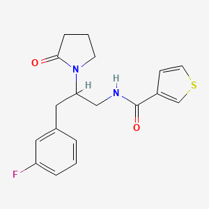 molecular formula C18H19FN2O2S B2737783 N-[3-(3-Fluorophenyl)-2-(2-oxopyrrolidin-1-YL)propyl]thiophene-3-carboxamide CAS No. 1421514-66-0