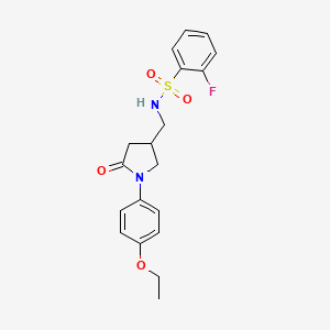 molecular formula C19H21FN2O4S B2737791 N-((1-(4-乙氧基苯基)-5-氧代吡咯啉-3-基甲基)-2-氟苯基磺酰胺 CAS No. 954655-80-2