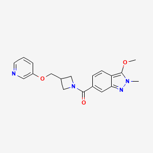 molecular formula C19H20N4O3 B2737793 3-methoxy-2-methyl-6-{3-[(pyridin-3-yloxy)methyl]azetidine-1-carbonyl}-2H-indazole CAS No. 2379994-53-1