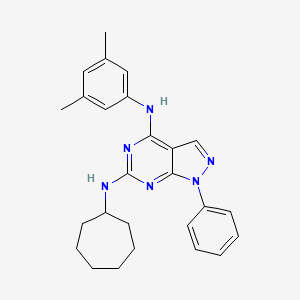 molecular formula C26H30N6 B2737812 N6-cycloheptyl-N4-(3,5-dimethylphenyl)-1-phenyl-1H-pyrazolo[3,4-d]pyrimidine-4,6-diamine CAS No. 946296-28-2