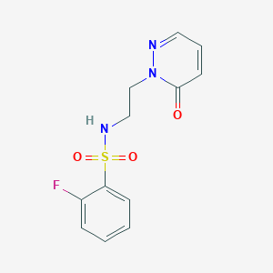 molecular formula C12H12FN3O3S B2737820 2-fluoro-N-(2-(6-oxopyridazin-1(6H)-yl)ethyl)benzenesulfonamide CAS No. 1021219-23-7