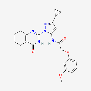 molecular formula C23H25N5O4 B2737830 N-(3-环丙基-1-(4-氧代-3,4,5,6,7,8-六氢喹唑啉-2-基)-1H-吡唑-5-基)-2-(3-甲氧基苯氧基)乙酰胺 CAS No. 1207008-43-2