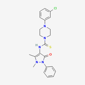 molecular formula C22H24ClN5OS B2737848 4-(3-chlorophenyl)-N-(1,5-dimethyl-3-oxo-2-phenyl-2,3-dihydro-1H-pyrazol-4-yl)piperazine-1-carbothioamide CAS No. 482326-96-5