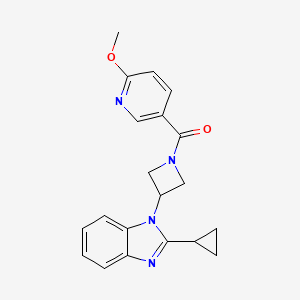 molecular formula C20H20N4O2 B2737855 [3-(2-Cyclopropylbenzimidazol-1-yl)azetidin-1-yl]-(6-methoxypyridin-3-yl)methanone CAS No. 2380067-24-1