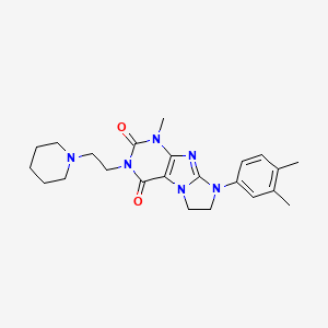 molecular formula C23H30N6O2 B2737857 8-(3,4-Dimethylphenyl)-1-methyl-3-(2-piperidylethyl)-1,3,5-trihydroimidazolidi no[1,2-h]purine-2,4-dione CAS No. 919012-35-4