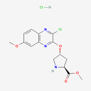 molecular formula C15H17Cl2N3O4 B2737859 Methyl (2S)-4-((3-chloro-7-methoxyquinoxalin-2-yl)oxy)pyrrolidine-2-carboxylate hydrochloride CAS No. 1361028-94-5