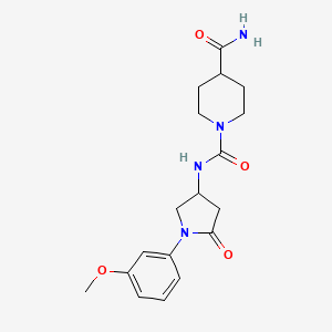 molecular formula C18H24N4O4 B2737892 N1-(1-(3-甲氧基苯基)-5-氧代吡咯烷-3-基)哌啶-1,4-二甲酰胺 CAS No. 894021-65-9