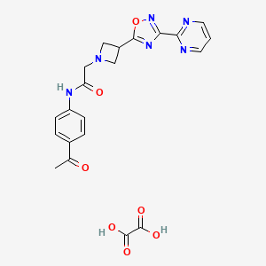 molecular formula C21H20N6O7 B2737901 N-(4-乙酰基苯基)-2-(3-(3-(嘧啶-2-基)-1,2,4-噁二唑-5-基)氮杂环丁烷-1-基)乙酰胺 草酸盐 CAS No. 1448075-39-5