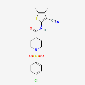 molecular formula C19H20ClN3O3S2 B2737925 1-((4-氯苯基)磺酰)-N-(3-氰-4,5-二甲基噻吩-2-基)哌啶-4-羧酰胺 CAS No. 941918-96-3
