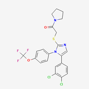 molecular formula C22H18Cl2F3N3O2S B2737936 2-((5-(3,4-二氯苯基)-1-(4-(三氟甲氧基)苯基)-1H-咪唑-2-基)硫代)-1-(吡咯烷-1-基)乙酮 CAS No. 1226459-44-4