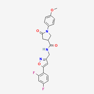 molecular formula C22H19F2N3O4 B2737952 N-((5-(2,4-二氟苯基)异噁唑-3-基)甲基)-1-(4-甲氧基苯基)-5-氧代吡咯啉-3-甲酰胺 CAS No. 1170623-81-0