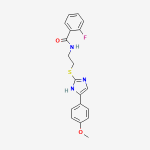 molecular formula C19H18FN3O2S B2737960 2-氟-N-(2-((5-(4-甲氧基苯基)-1H-咪唑-2-基)硫)乙基)苯甲酰胺 CAS No. 897455-04-8
