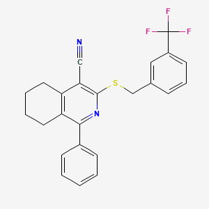 molecular formula C24H19F3N2S B2737975 1-Phenyl-3-{[3-(trifluoromethyl)benzyl]sulfanyl}-5,6,7,8-tetrahydro-4-isoquinolinecarbonitrile CAS No. 439096-28-3