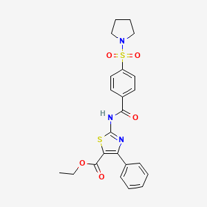 molecular formula C23H23N3O5S2 B2737984 Ethyl 4-phenyl-2-(4-(pyrrolidin-1-ylsulfonyl)benzamido)thiazole-5-carboxylate CAS No. 312605-11-1