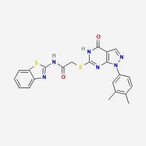 molecular formula C22H18N6O2S2 B2738052 N-(benzo[d]thiazol-2-yl)-2-((1-(3,4-dimethylphenyl)-4-oxo-4,5-dihydro-1H-pyrazolo[3,4-d]pyrimidin-6-yl)thio)acetamide CAS No. 851125-79-6