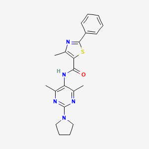 molecular formula C21H23N5OS B2738056 N-(4,6-dimethyl-2-(pyrrolidin-1-yl)pyrimidin-5-yl)-4-methyl-2-phenylthiazole-5-carboxamide CAS No. 1448125-60-7