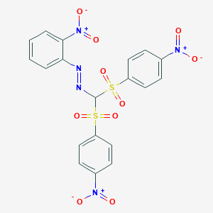molecular formula C19H13N5O10S2 B273807 1-[Bis({4-nitrophenyl}sulfonyl)methylene]-2-{2-nitrophenyl}hydrazine 