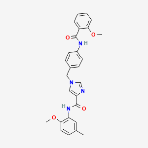molecular formula C27H26N4O4 B2738071 N-(2-甲氧基-5-甲基苯基)-1-(4-(2-甲氧基苯甲酰氨基)苯基)-1H-咪唑-4-甲酸乙酰胺 CAS No. 1251575-18-4
