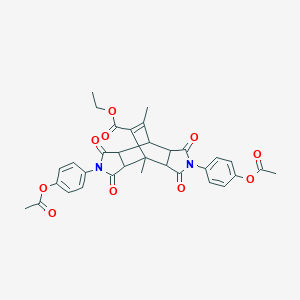 molecular formula C33H30N2O10 B273810 Ethyl 4,10-bis[4-(acetyloxy)phenyl]-1,14-dimethyl-3,5,9,11-tetraoxo-4,10-diazatetracyclo[5.5.2.0~2,6~.0~8,12~]tetradec-13-ene-13-carboxylate 