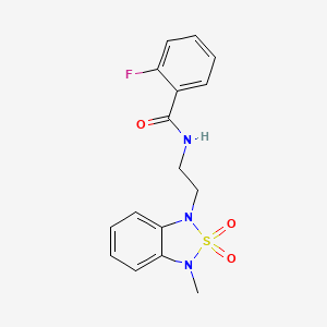 molecular formula C16H16FN3O3S B2738101 2-氟-N-(2-(3-甲基-2,2-二氧代苯并[c][1,2,5]噻二唑-1(3H)-基)乙基)苯甲酰胺 CAS No. 2034590-53-7