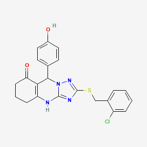 molecular formula C22H19ClN4O2S B2738102 2-[(2-chlorobenzyl)sulfanyl]-9-(4-hydroxyphenyl)-5,6,7,9-tetrahydro[1,2,4]triazolo[5,1-b]quinazolin-8(4H)-one CAS No. 536983-14-9
