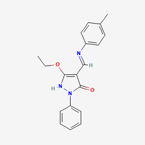 molecular formula C19H19N3O2 B2738103 5-ethoxy-2-phenyl-4-(4-toluidinomethylene)-2,4-dihydro-3H-pyrazol-3-one CAS No. 338750-98-4