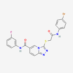 molecular formula C21H15BrFN5O2S B2738104 3-((2-((4-bromophenyl)amino)-2-oxoethyl)thio)-N-(3-fluorophenyl)-[1,2,4]triazolo[4,3-a]pyridine-6-carboxamide CAS No. 1112398-59-0