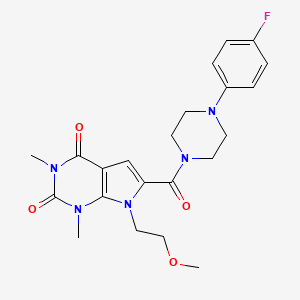 molecular formula C22H26FN5O4 B2738107 6-(4-(4-fluorophenyl)piperazine-1-carbonyl)-7-(2-methoxyethyl)-1,3-dimethyl-1H-pyrrolo[2,3-d]pyrimidine-2,4(3H,7H)-dione CAS No. 1021257-46-4