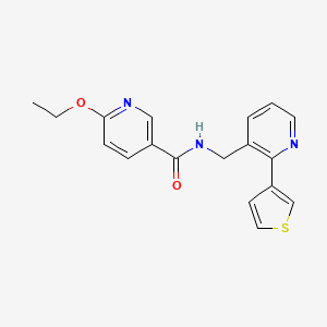molecular formula C18H17N3O2S B2738113 6-ethoxy-N-((2-(thiophen-3-yl)pyridin-3-yl)methyl)nicotinamide CAS No. 2034596-05-7