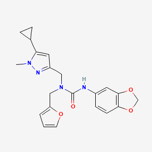 molecular formula C21H22N4O4 B2738126 3-(benzo[d][1,3]dioxol-5-yl)-1-((5-cyclopropyl-1-methyl-1H-pyrazol-3-yl)methyl)-1-(furan-2-ylmethyl)urea CAS No. 1795442-84-0