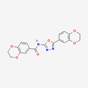 molecular formula C19H15N3O6 B2738136 N-(5-(2,3-二氢苯并[b][1,4]二噁英-6-基)-1,3,4-噁二唑-2-基)-2,3-二氢苯并[b][1,4]二噁英-6-甲酰胺 CAS No. 851094-60-5