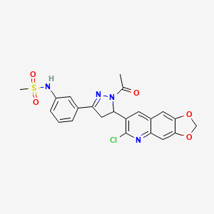 molecular formula C22H19ClN4O5S B2738146 N-[3-[2-acetyl-3-(6-chloro-[1,3]dioxolo[4,5-g]quinolin-7-yl)-3,4-dihydropyrazol-5-yl]phenyl]methanesulfonamide CAS No. 867042-44-2